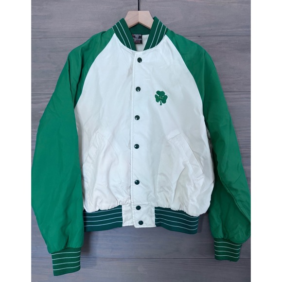 Vintage Aristco Jac by Hilton Bomber Jacket USA Celtics Shamrock Green‎ White